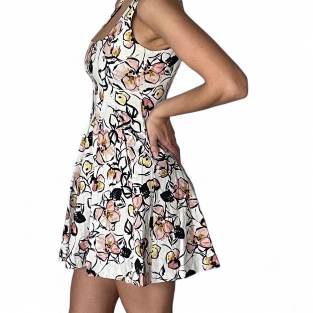 Zara Floral Midi Dress - White, Pink, and Black
